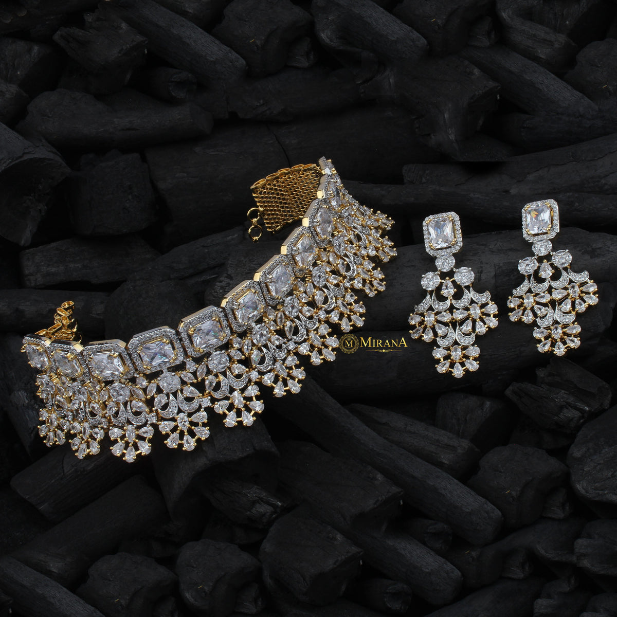 CZ Emerald Cut Designed Choker Set