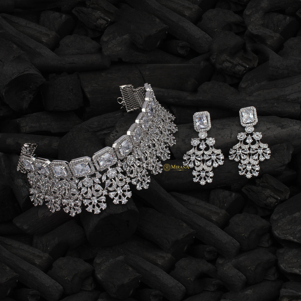 CZ Emerald Cut Designed Choker Set