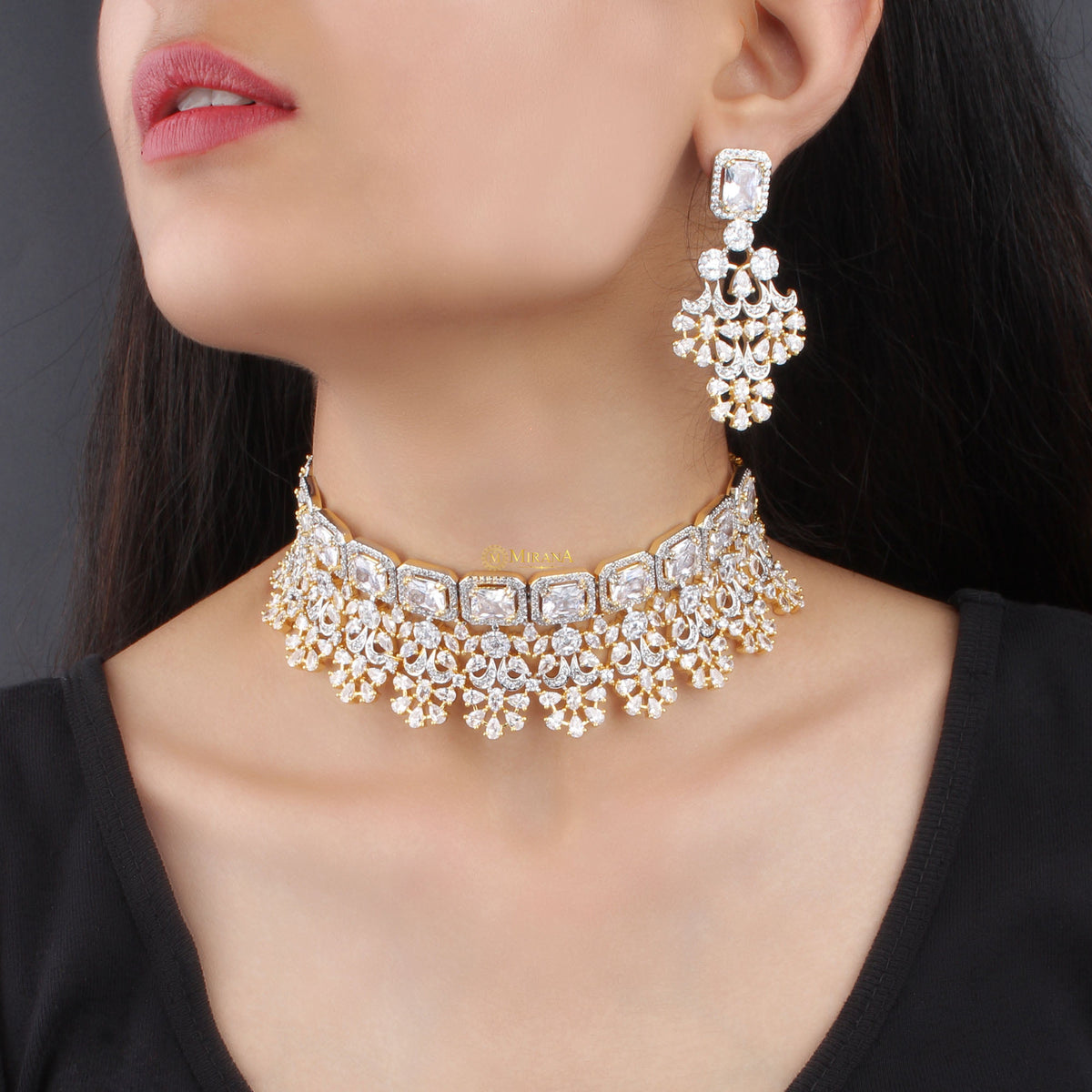 CZ Emerald Cut Designed Choker Set