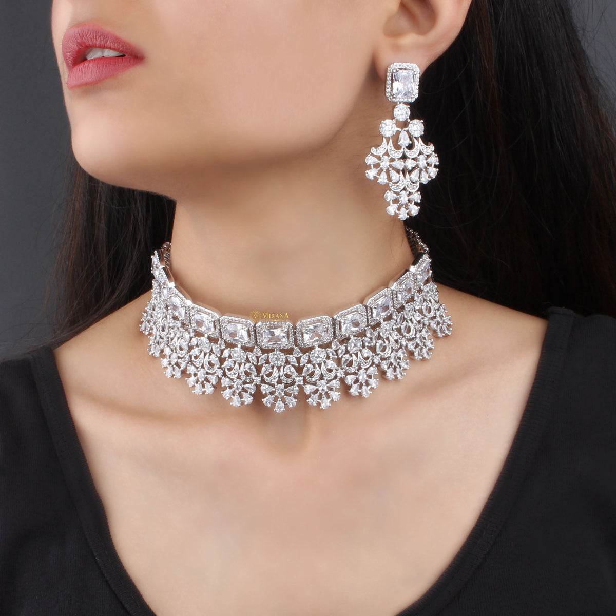 CZ Emerald Cut Designed Choker Set