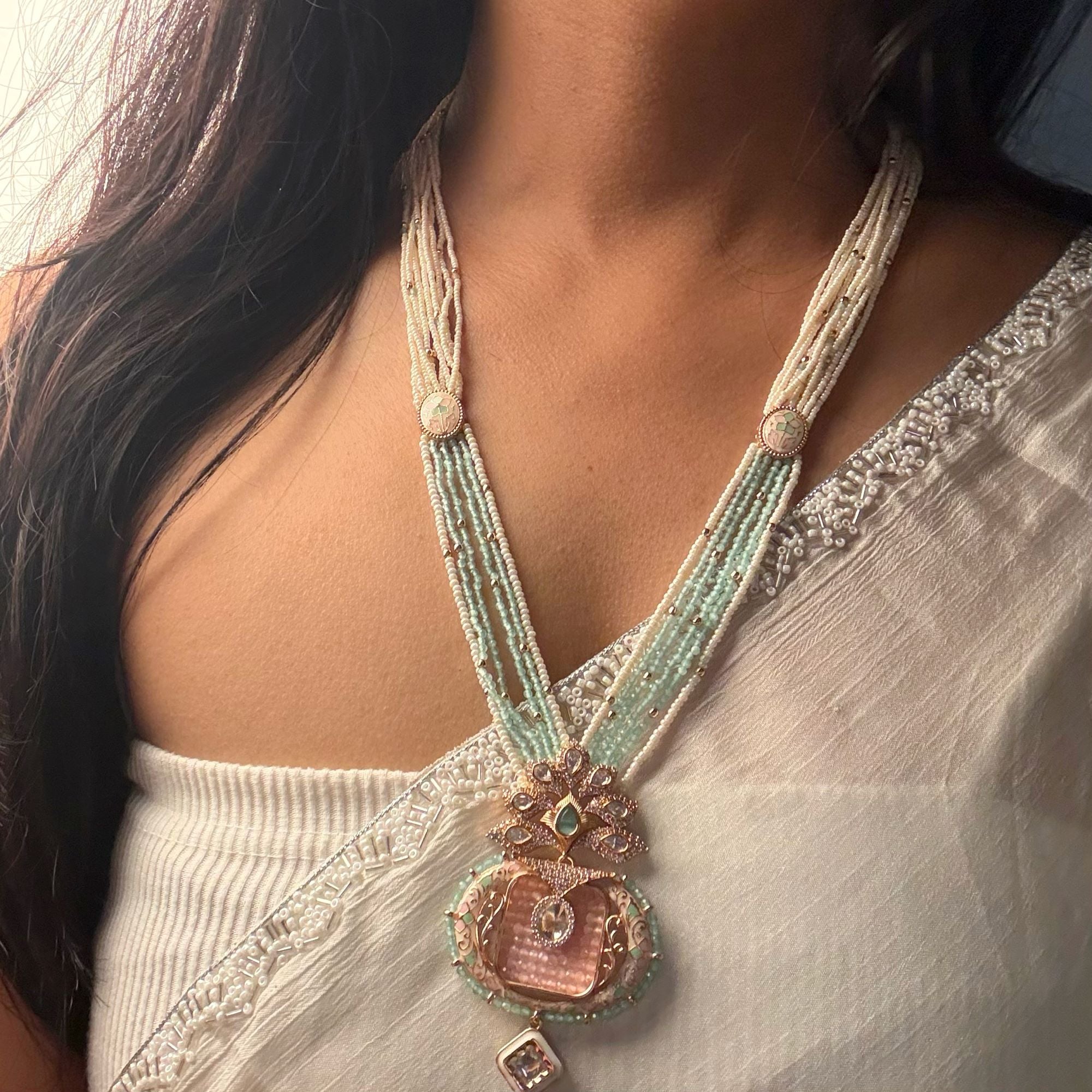 Samisha Pastel Polki Long Necklace Set