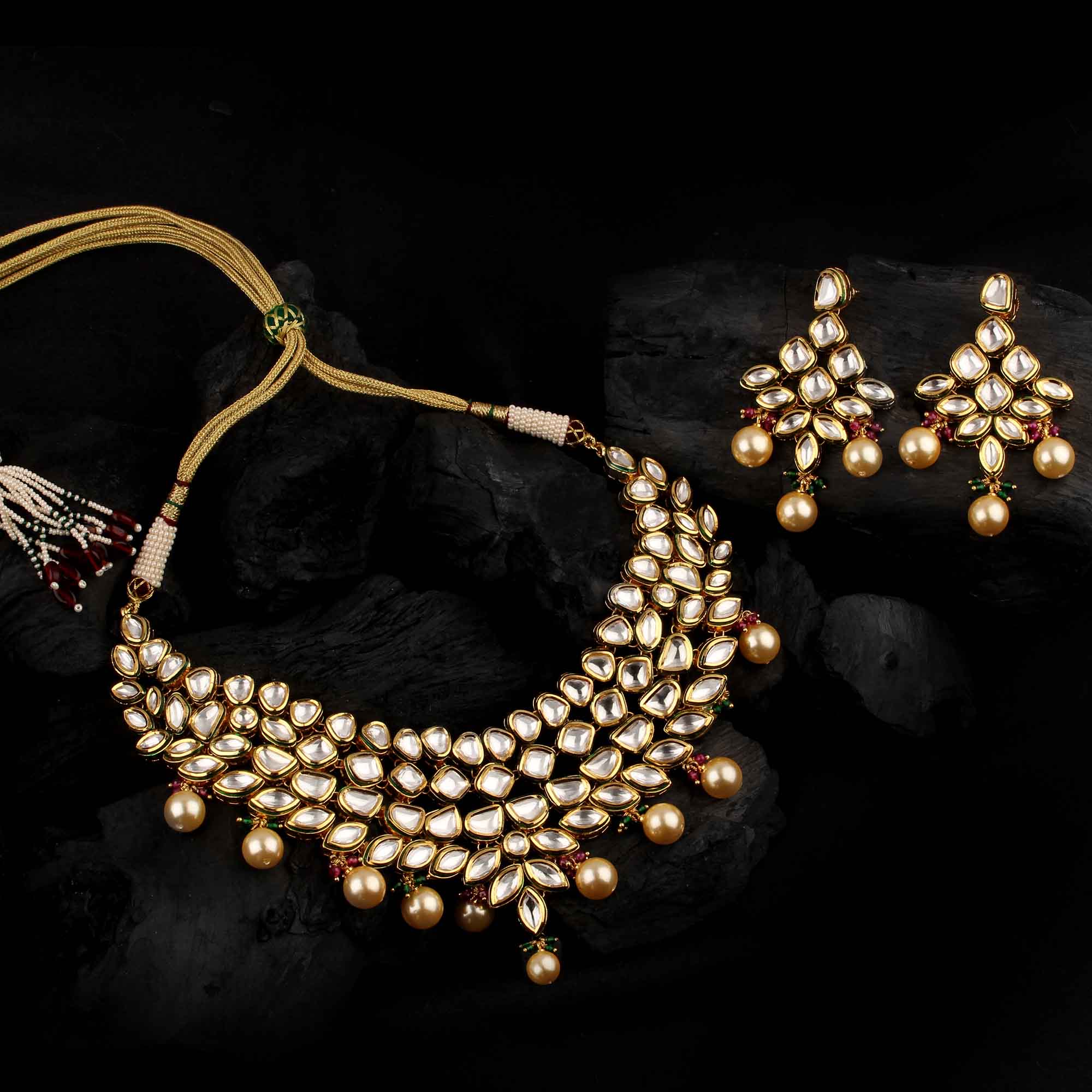 Kundan Necklace Set with Pearls Drop