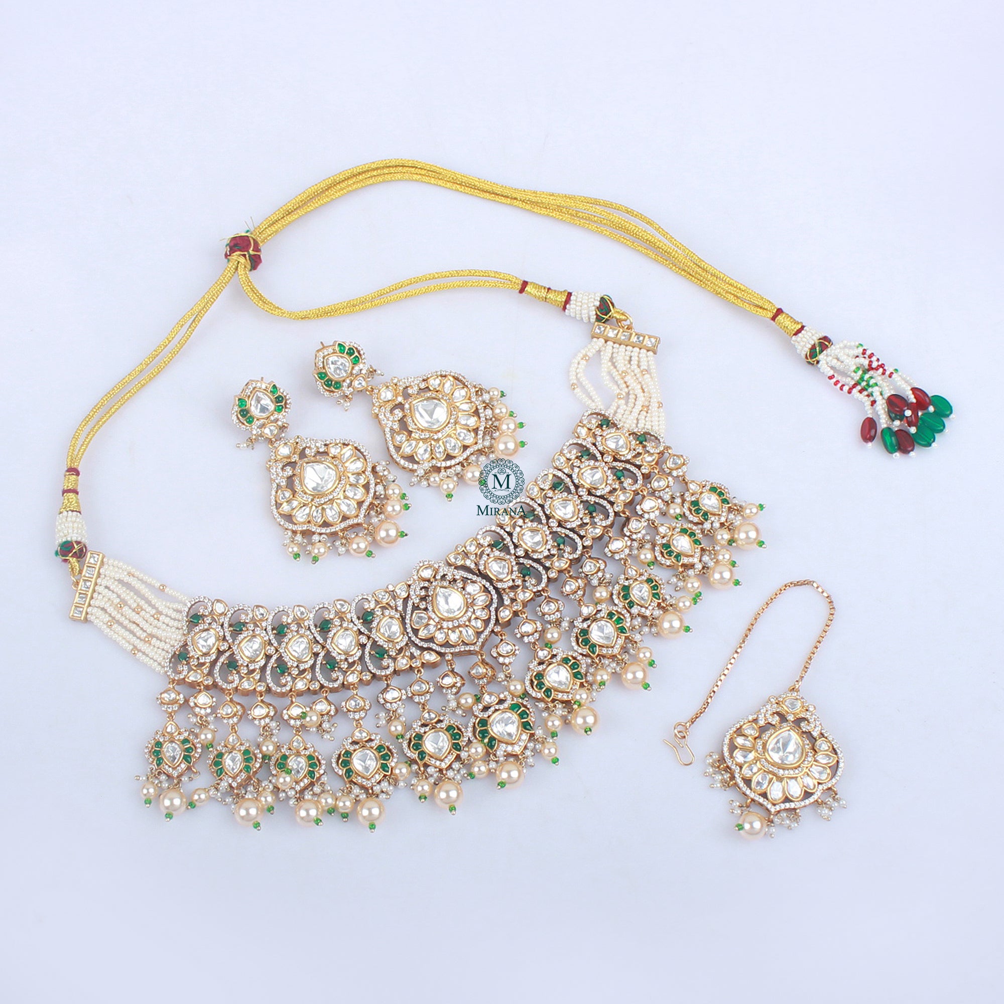 Vrushi Emerald Green Polki Choker Set