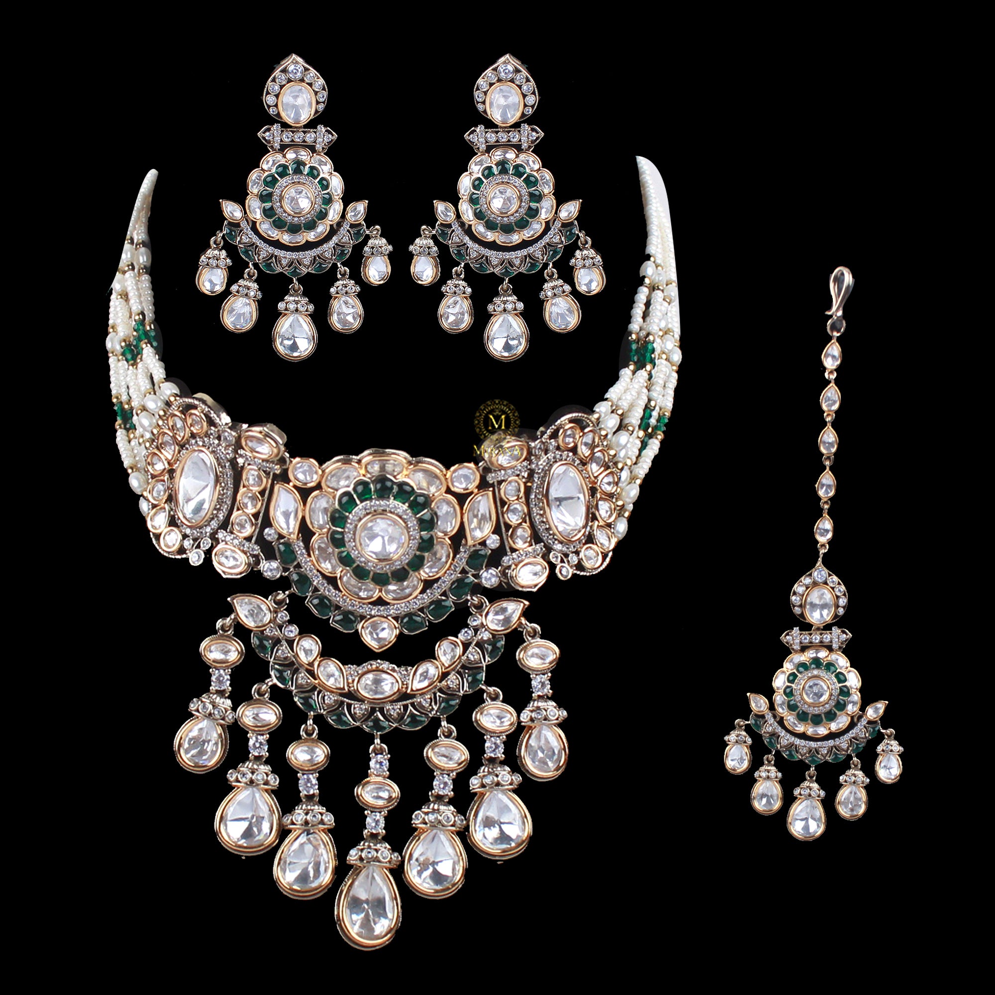 Bhuvika Emerald Green Polki Choker Set