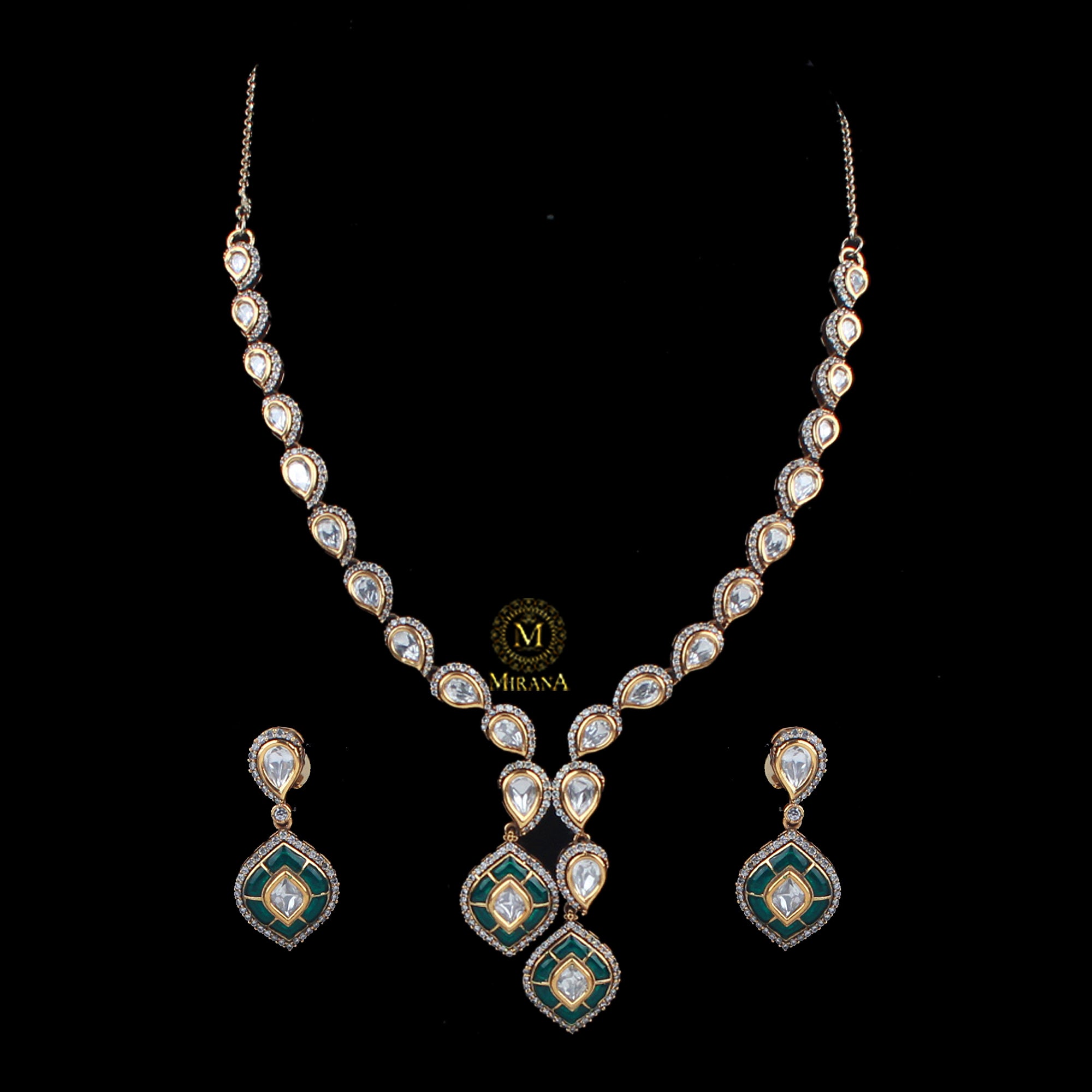 Ragini Emerald Green Polki Necklace Set