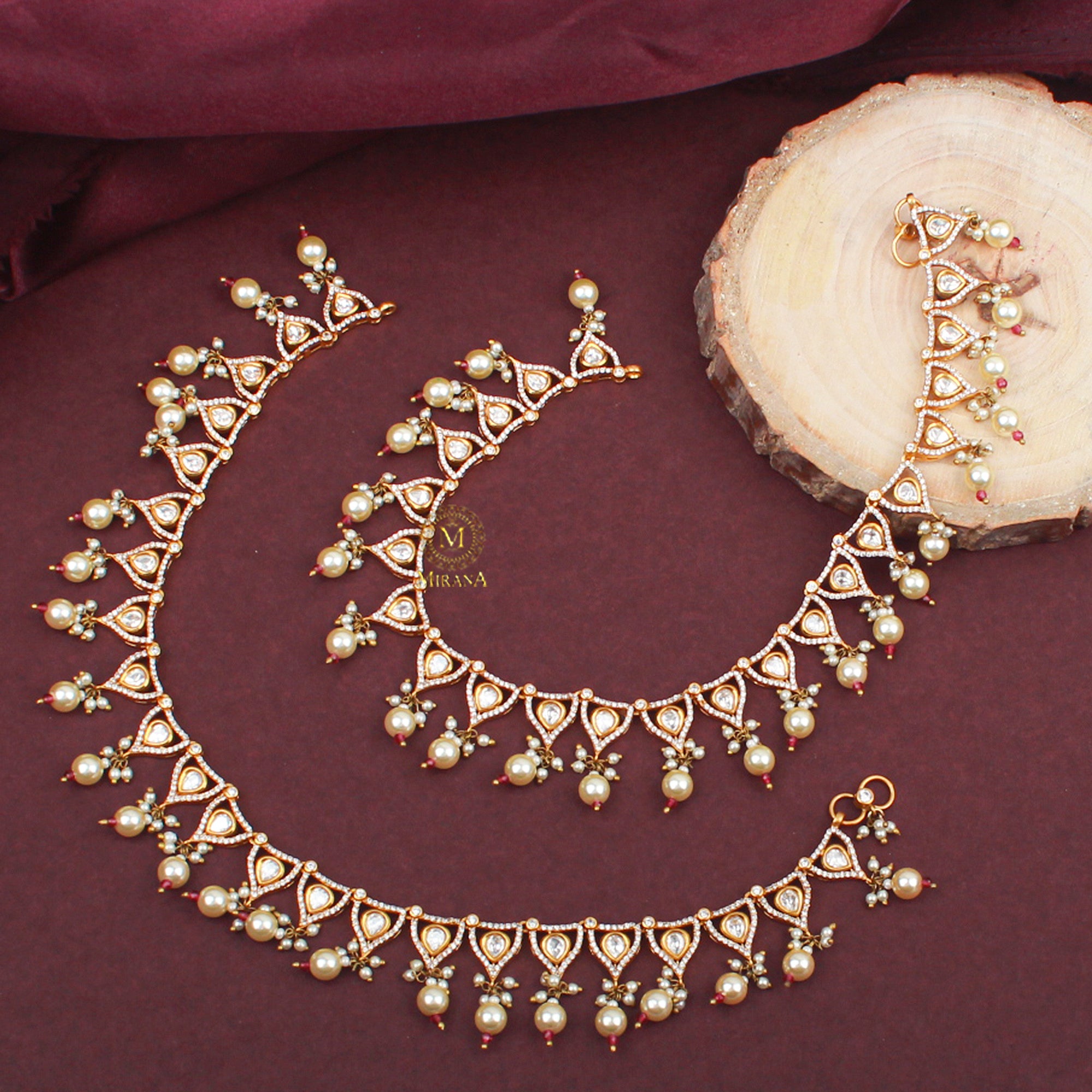 Kashvi Ruby Pearl Polki Designer Anklets