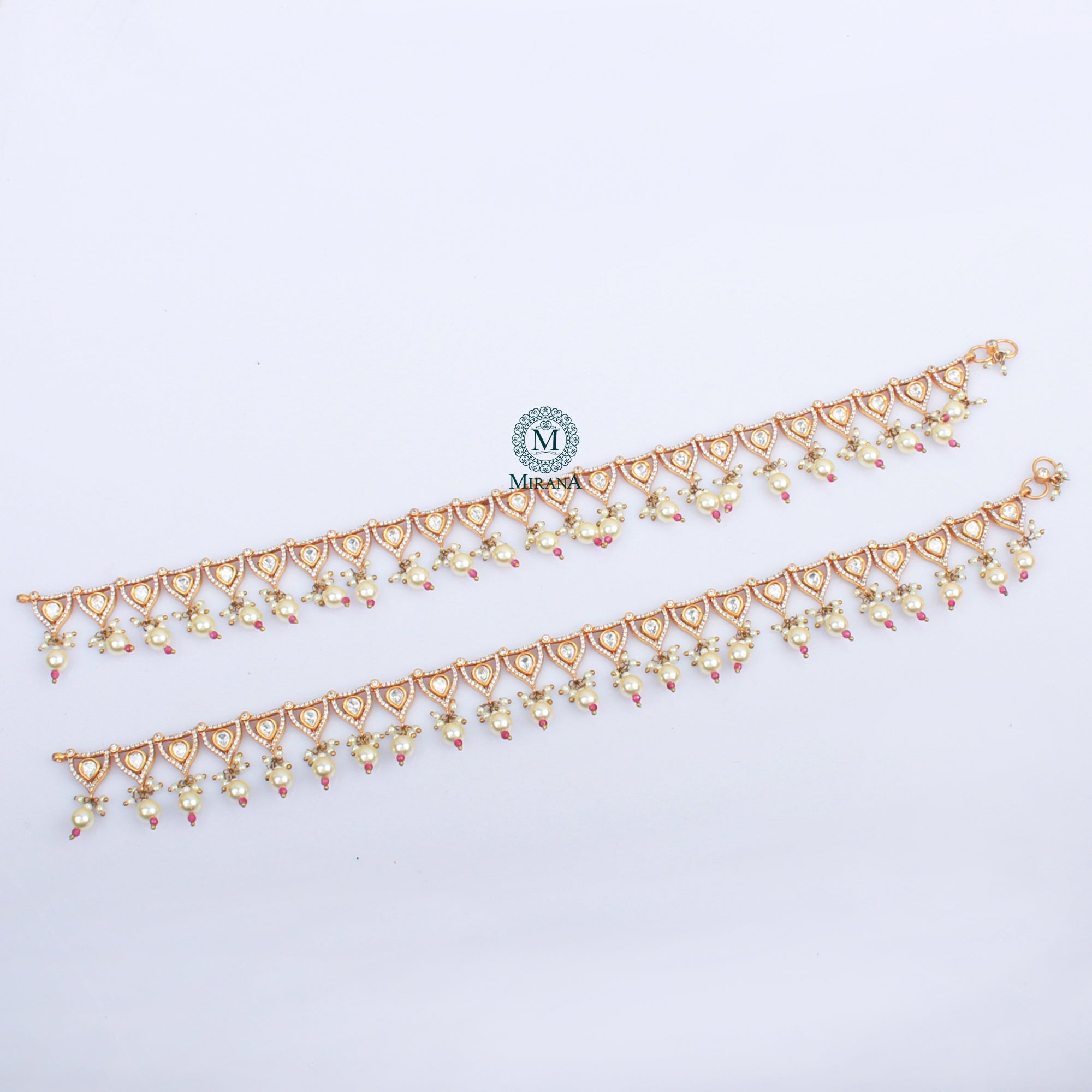 Kashvi Ruby Pearl Polki Designer Anklets
