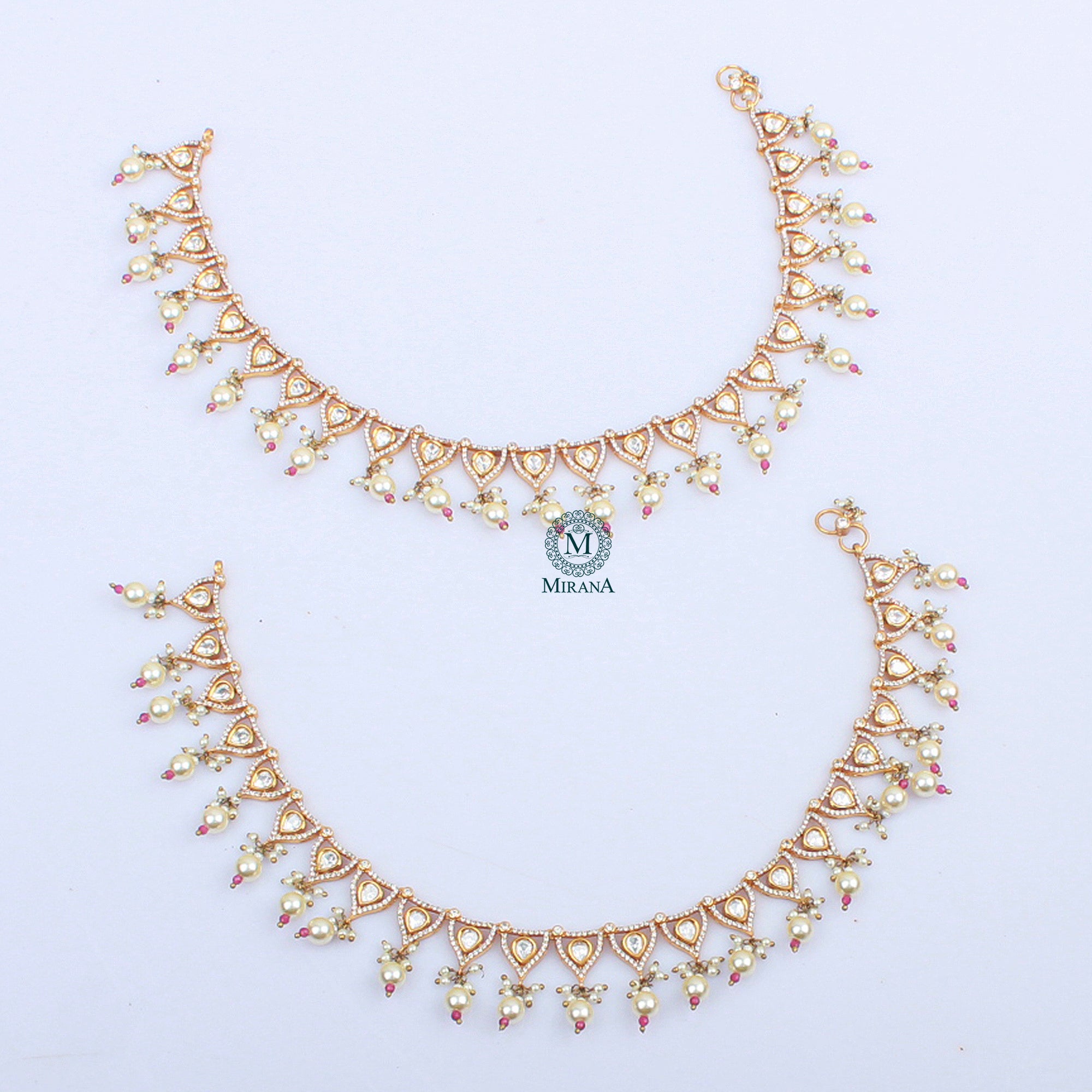 Kashvi Ruby Pearl Polki Designer Anklets