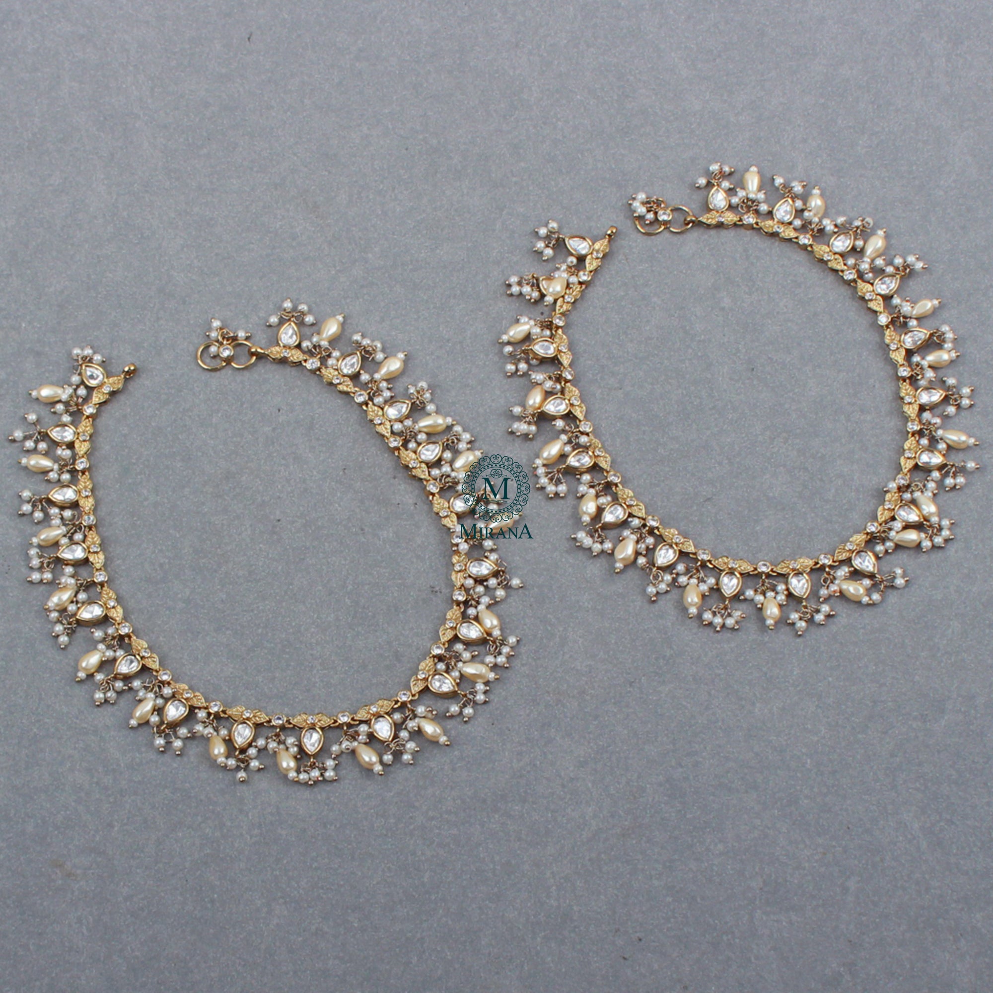 Parthika Pearl Polki Designer Anklets