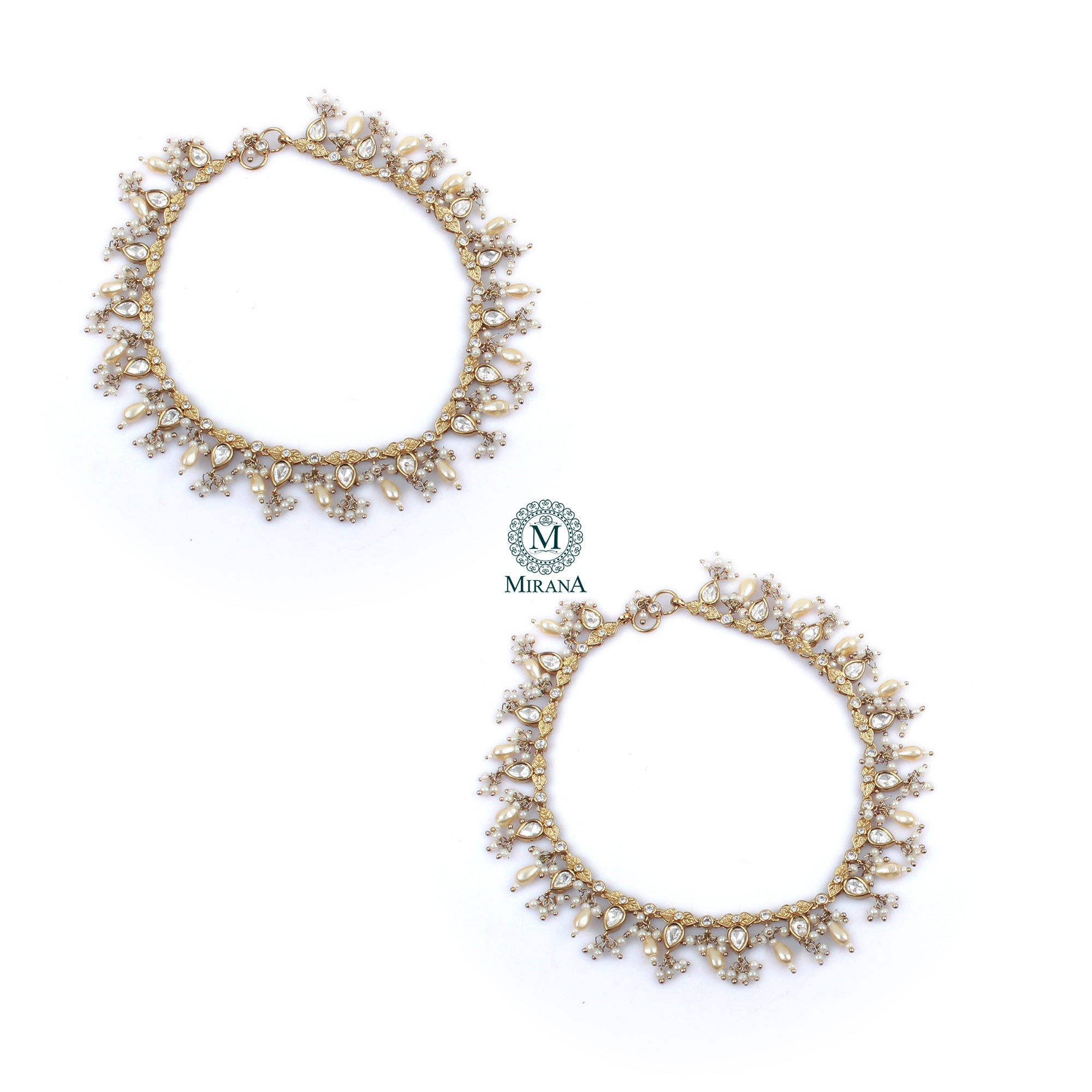 Parthika Pearl Polki Designer Anklets