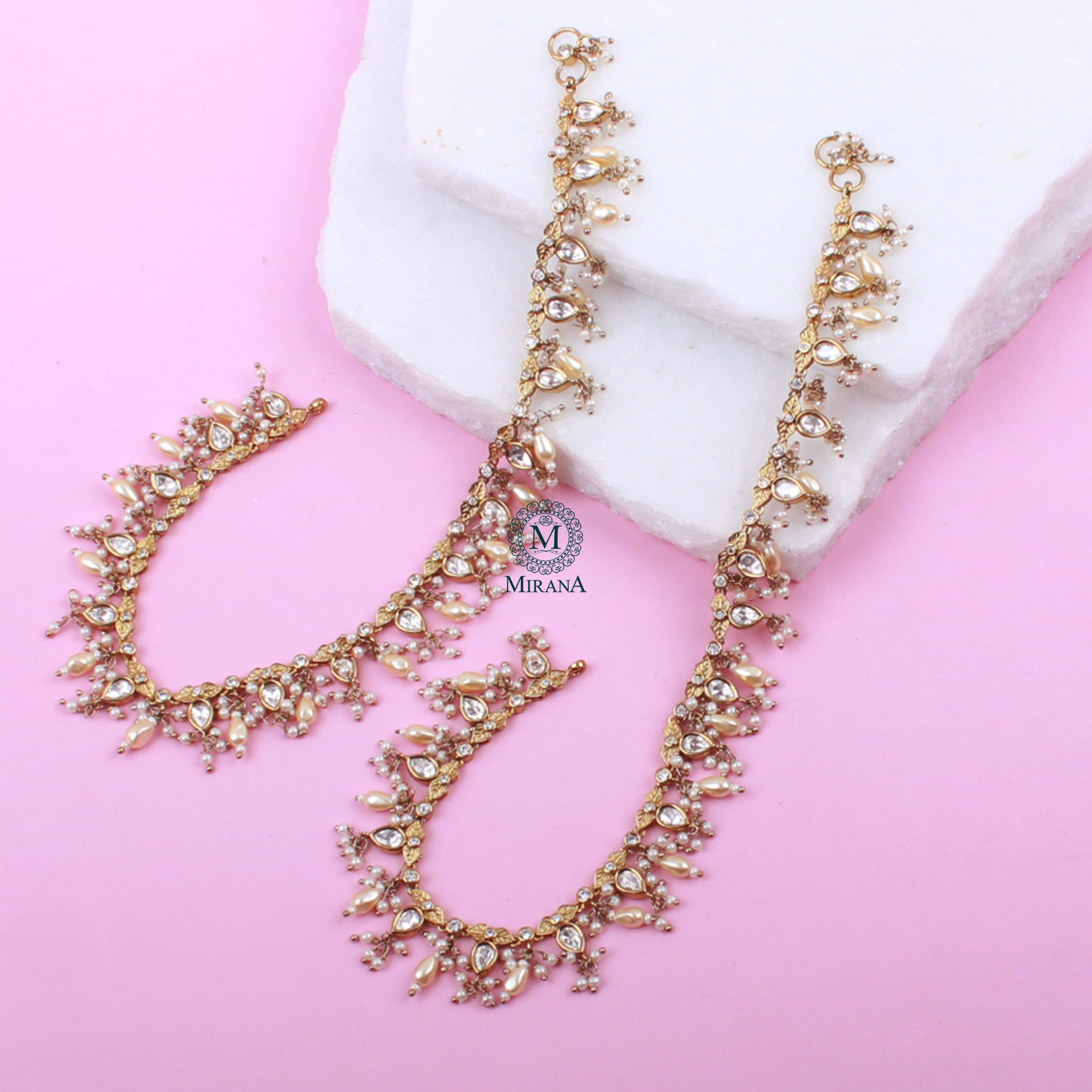 Parthika Pearl Polki Designer Anklets