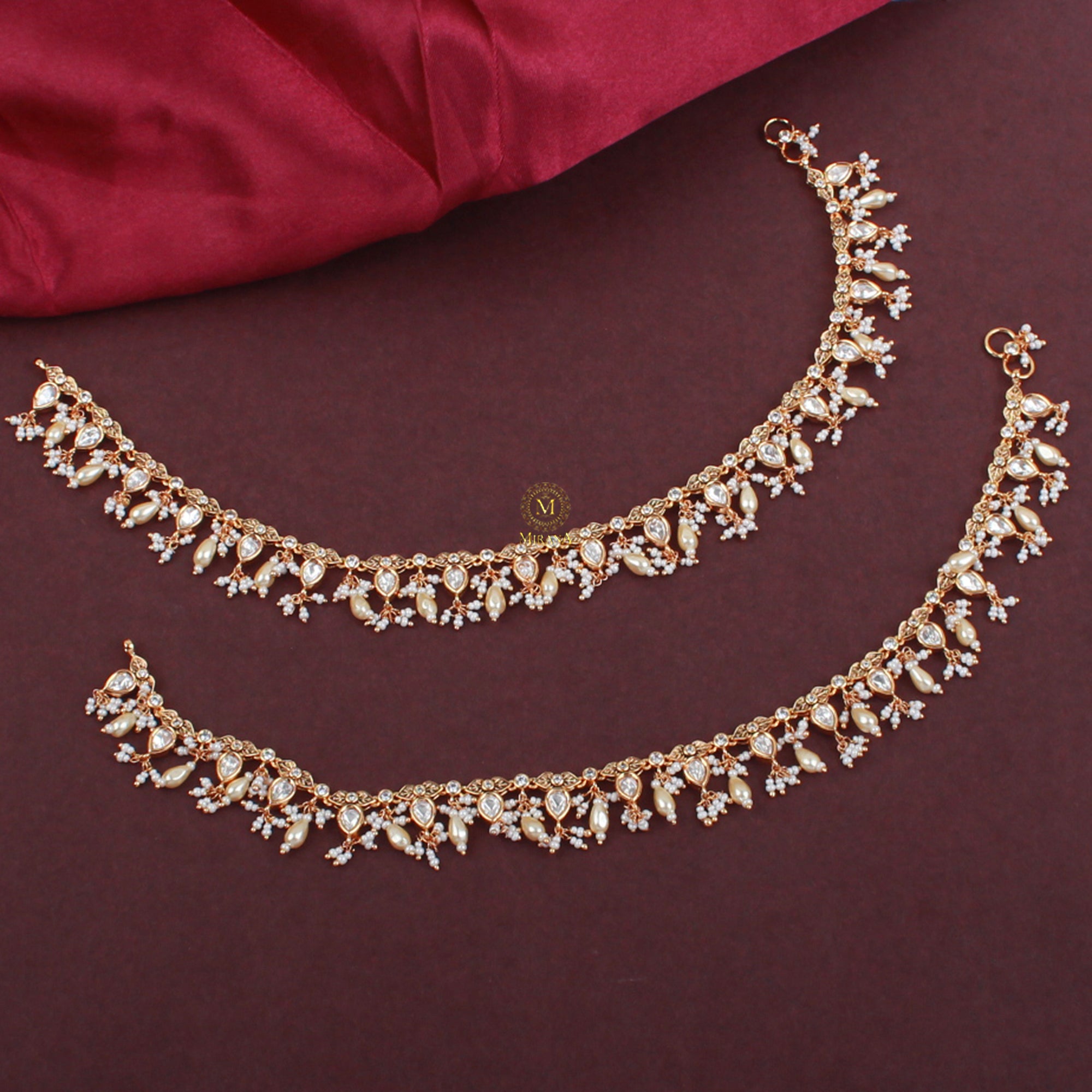 Parthika Pearl Polki Designer Anklets