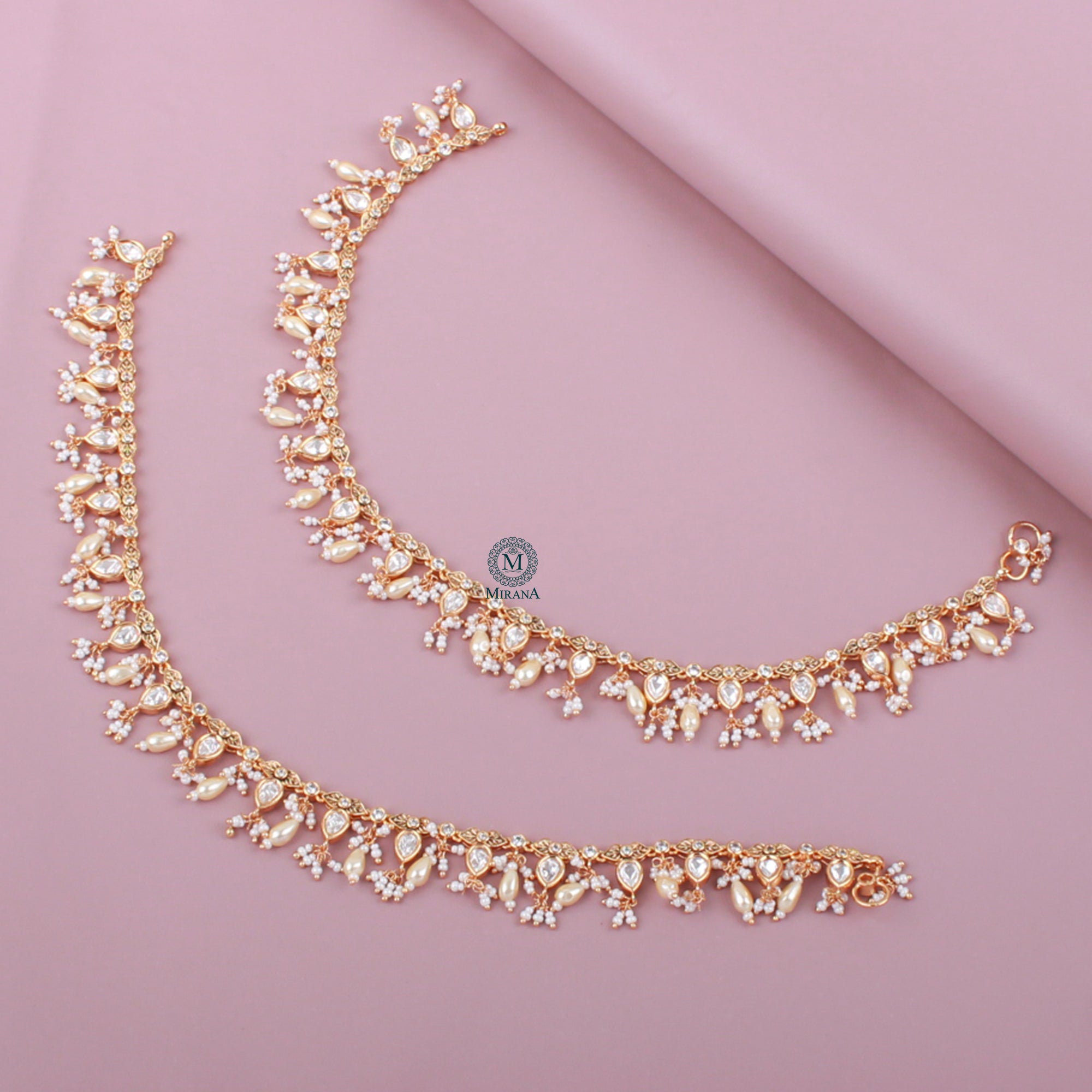 Parthika Pearl Polki Designer Anklets
