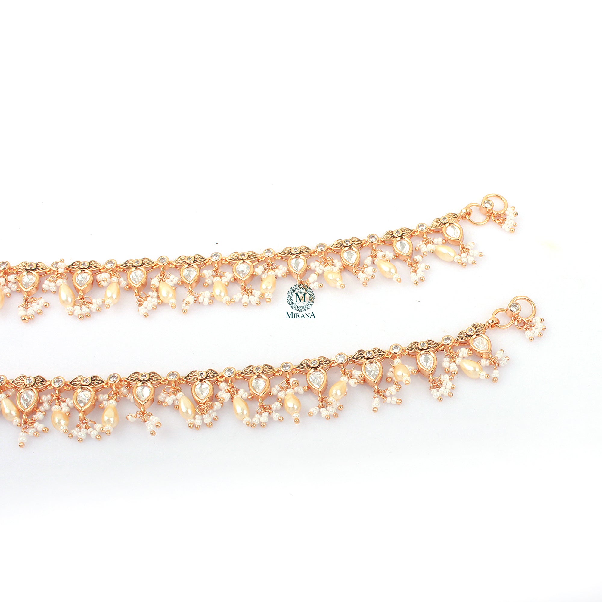 Parthika Pearl Polki Designer Anklets