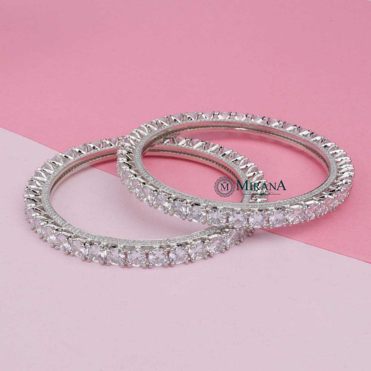 Single Line Solitaire Look Bangle Pair