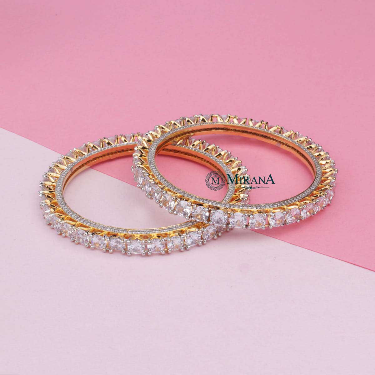 Single Line Solitaire Look Bangle Pair