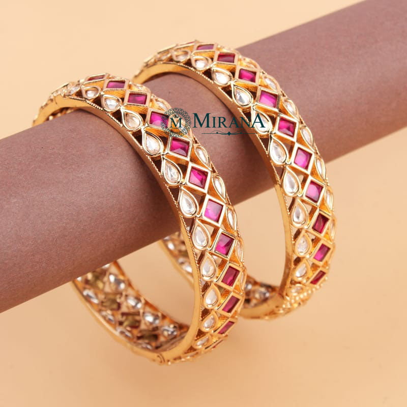 Aaradhya Ruby Colored Polki Bangles