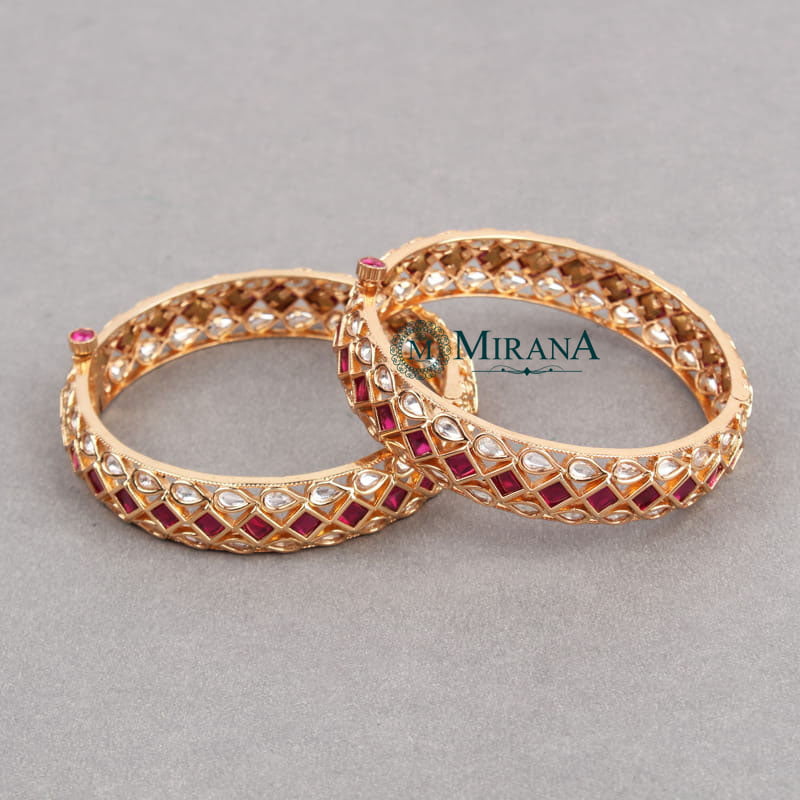 Aaradhya Ruby Colored Polki Bangles