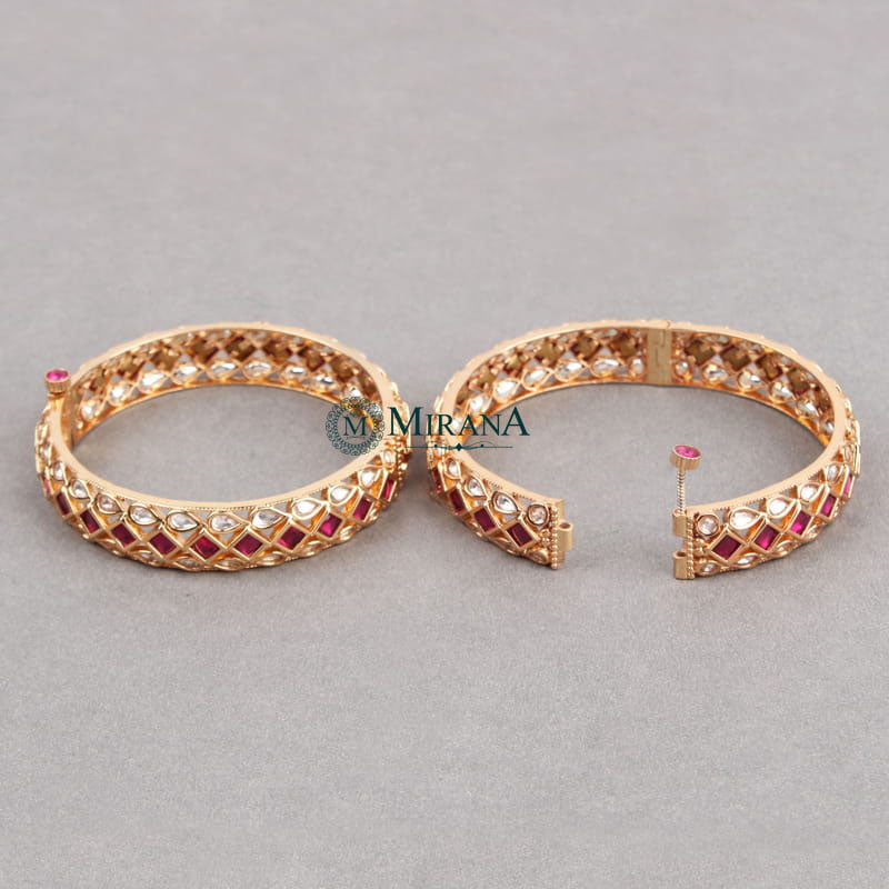 Aaradhya Ruby Colored Polki Bangles