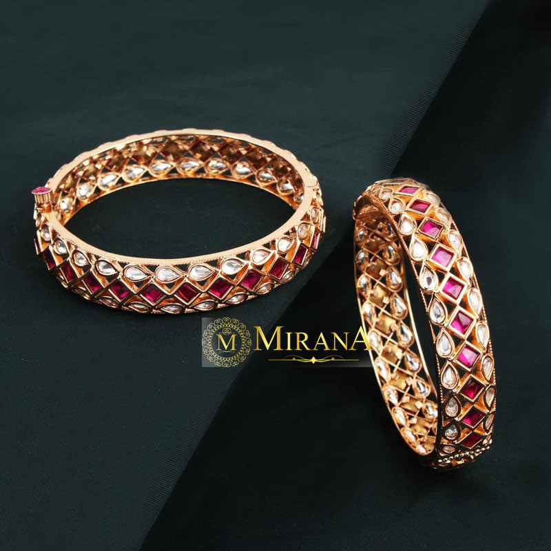 Aaradhya Ruby Colored Polki Bangles