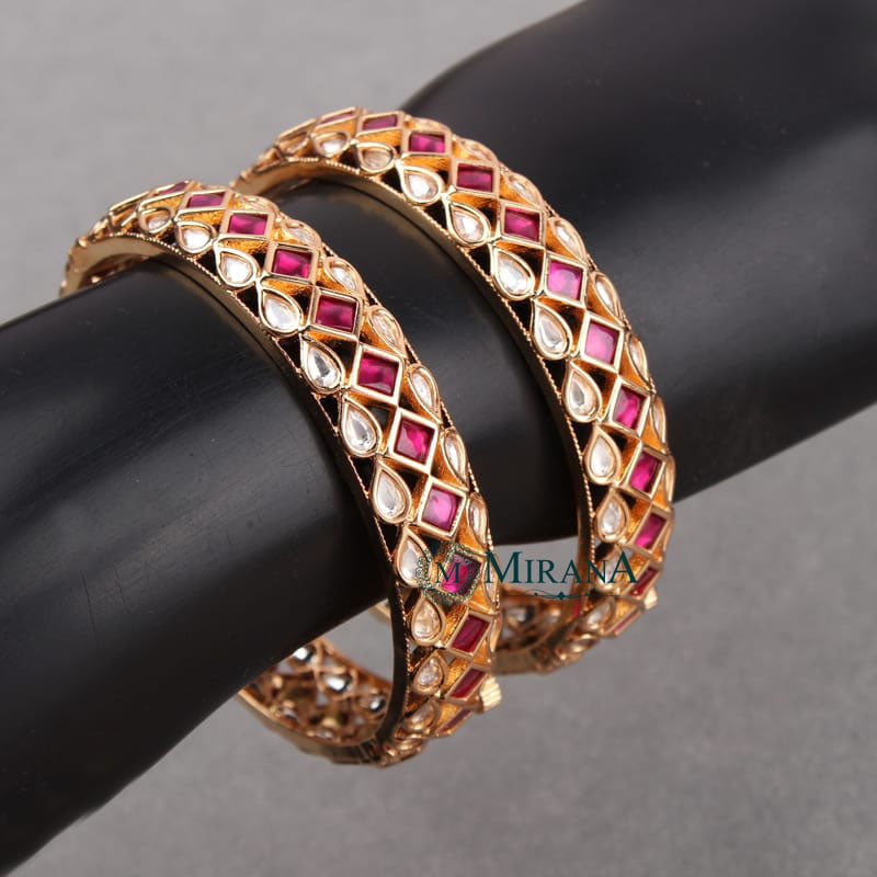 Aaradhya Ruby Colored Polki Bangles