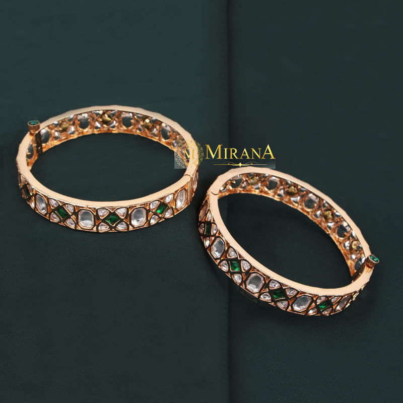 Trisha Green Colored Polki Bangles