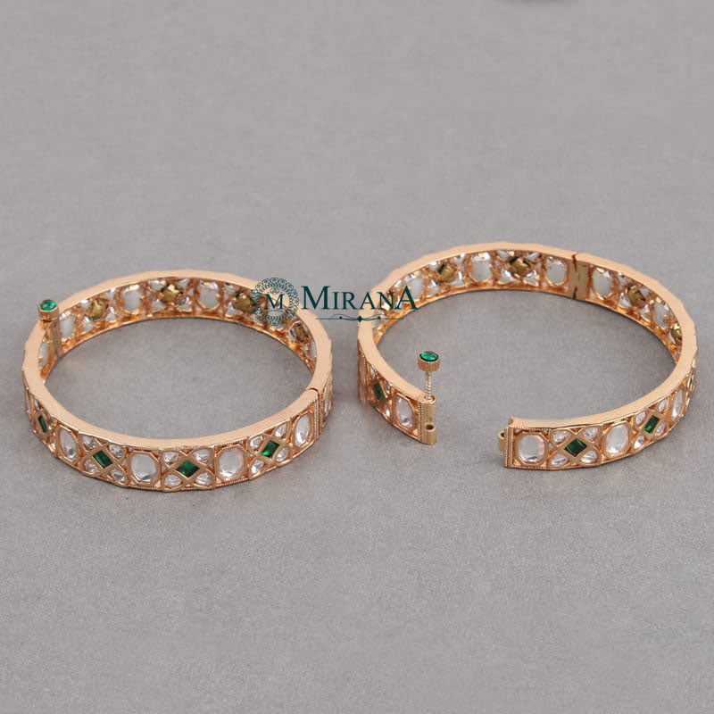 Trisha Green Colored Polki Bangles