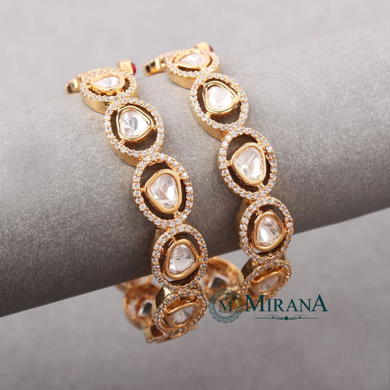 Omika Uncut Polki Oval Shaped Bangles