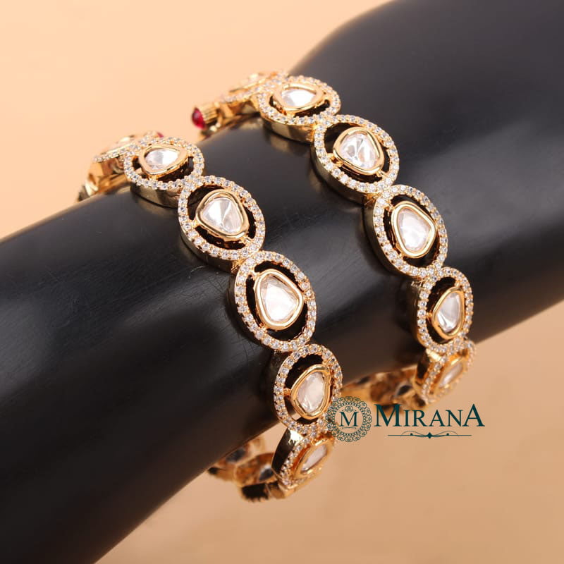 Omika Uncut Polki Oval Shaped Bangles