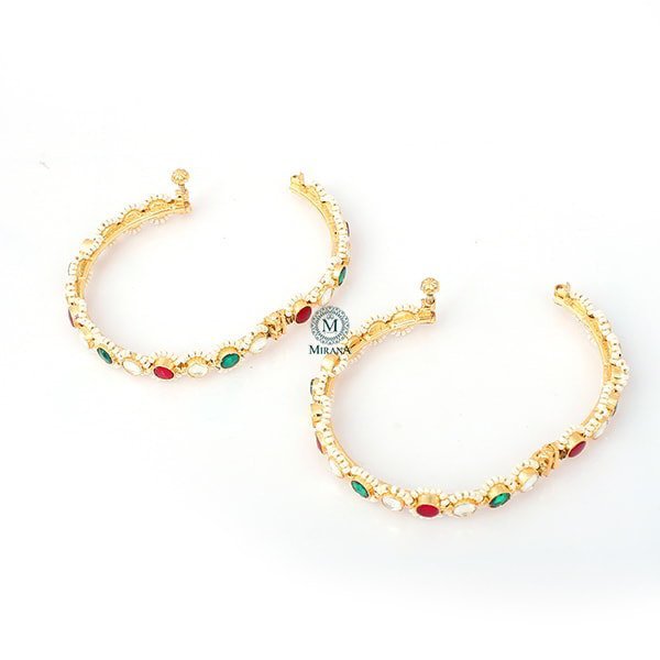 Aruna Ruby Green Paachi Kundan Bangles