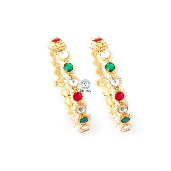 Aruna Ruby Green Paachi Kundan Bangles