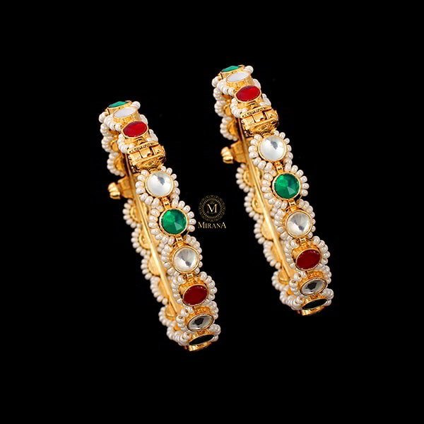 Aruna Ruby Green Paachi Kundan Bangles