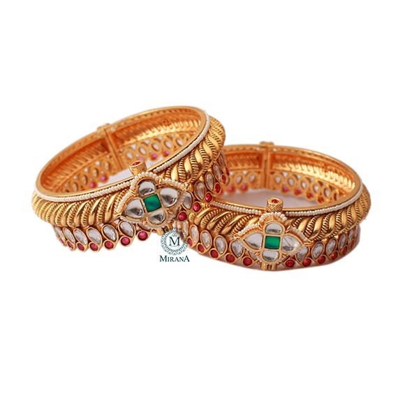 Kasturi Ruby Green Antique Bangles