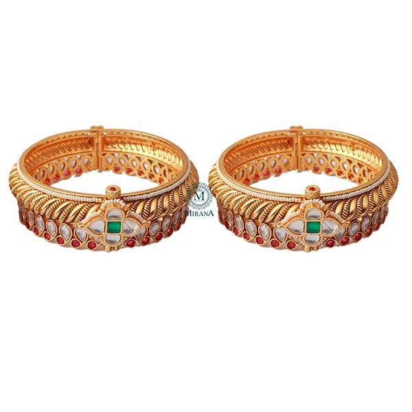 Kasturi Ruby Green Antique Bangles