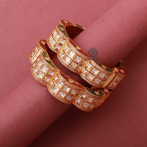 Aaravi Ruby Green Polki Designer Bangles