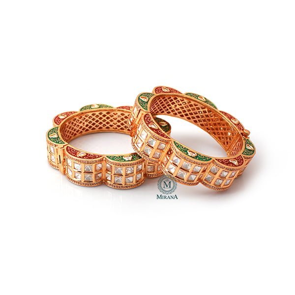 Aaravi Ruby Green Polki Designer Bangles