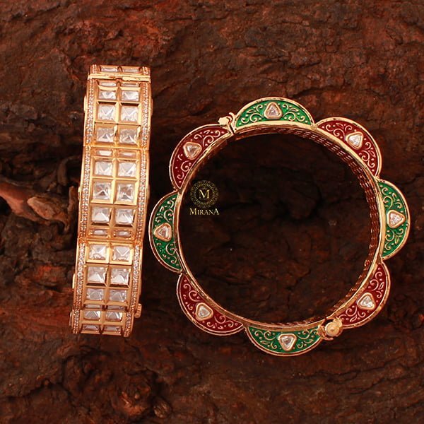 Aaravi Ruby Green Polki Designer Bangles