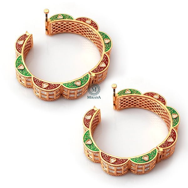 Aaravi Ruby Green Polki Designer Bangles