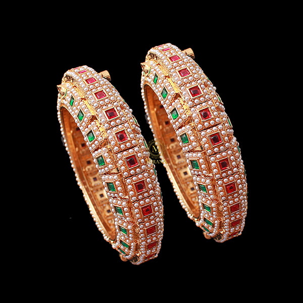 Niharika Ruby Green Pearl Antique Bangles