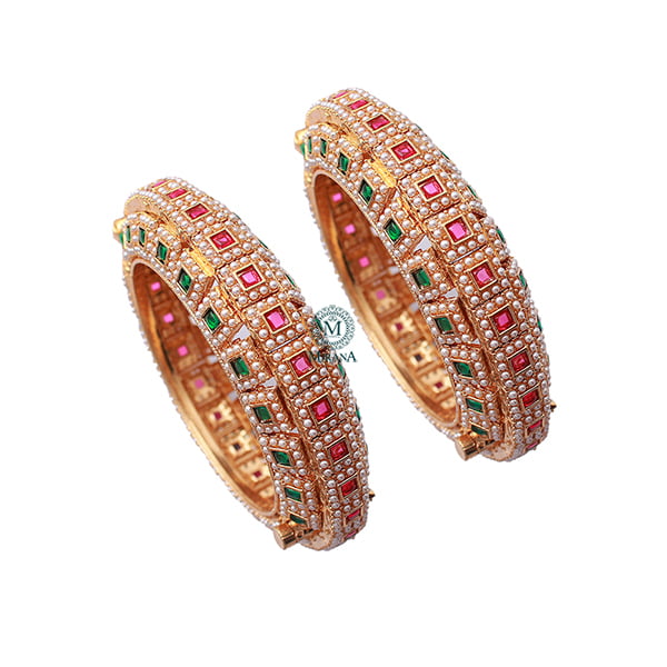 Niharika Ruby Green Pearl Antique Bangles