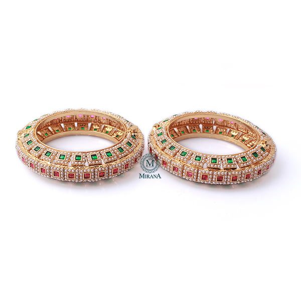 Niharika Ruby Green Pearl Antique Bangles