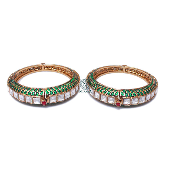 Manika Emerald Green Antique Designer Bangles