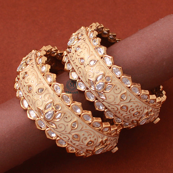 Priyanshi Ivory Meenakari Broad Polki Bangles