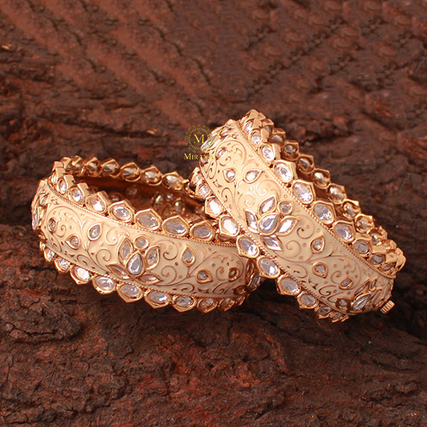 Priyanshi Ivory Meenakari Broad Polki Bangles