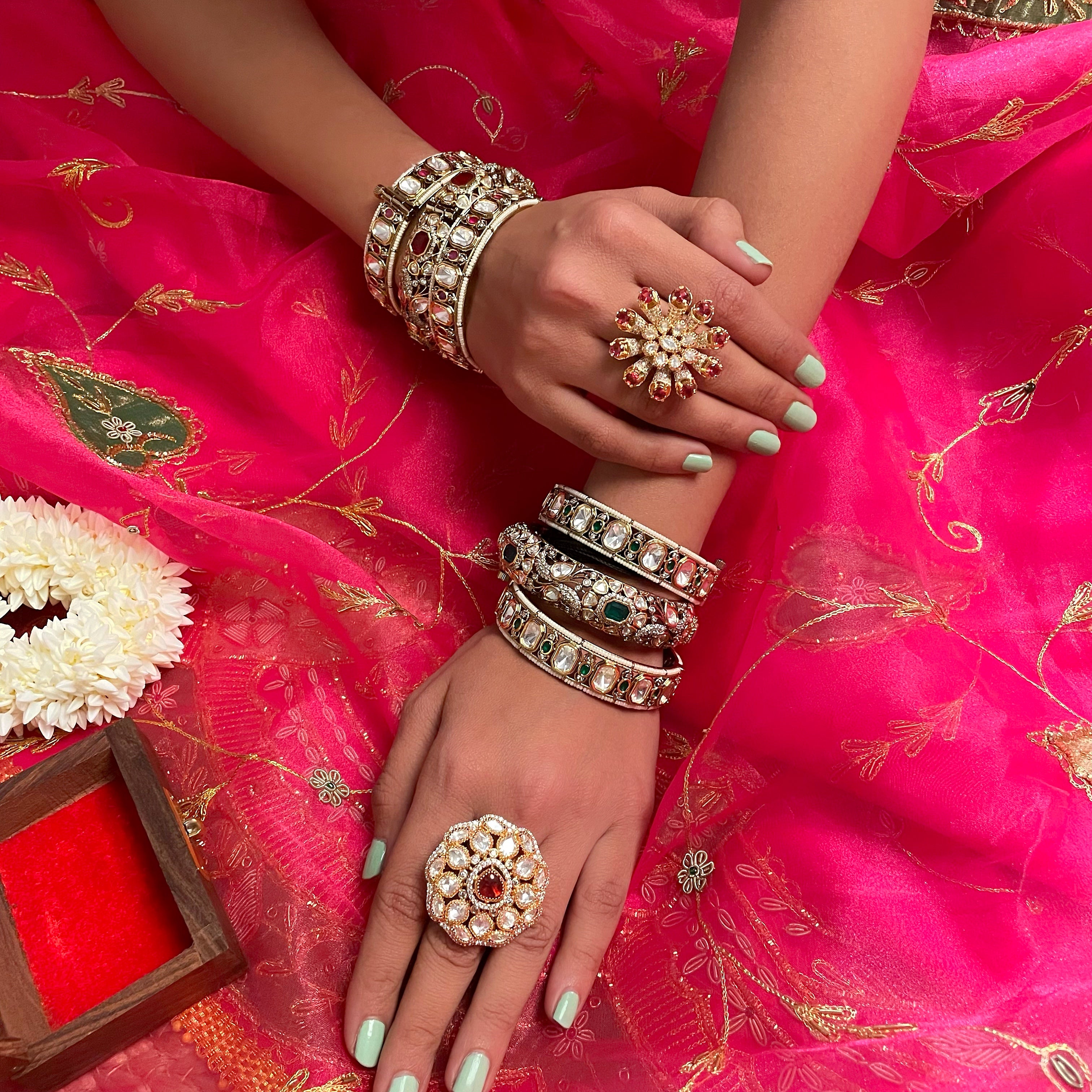 Anjana Emerald Green Polki Designer Bangles