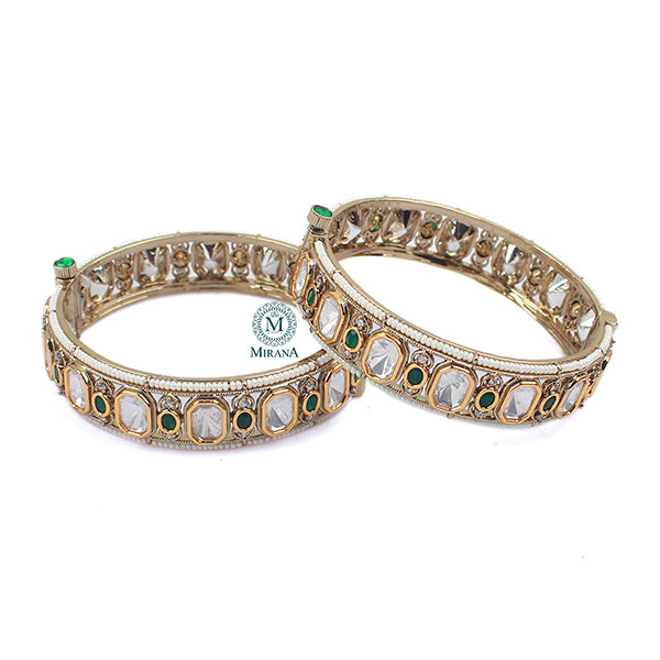 Anjana Emerald Green Polki Designer Bangles