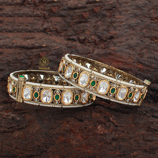 Anjana Emerald Green Polki Designer Bangles