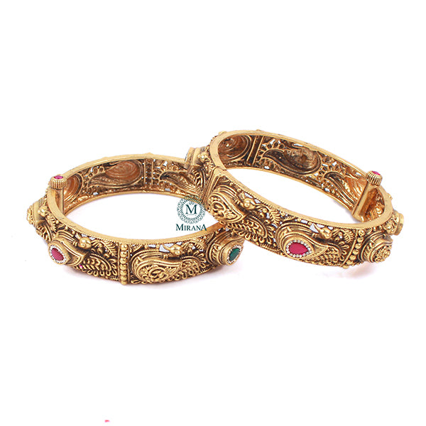 Vrinda Ruby Green Antique Designer Bangles