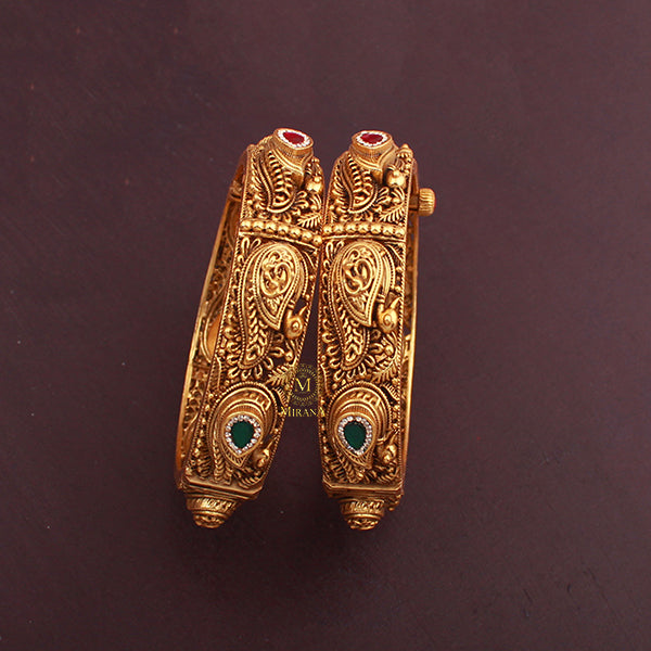 Vrinda Ruby Green Antique Designer Bangles