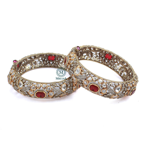 Tulsi Ruby Polki Designer Bangles